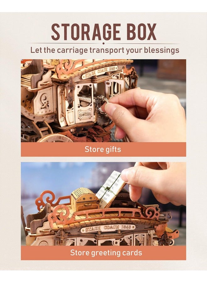 3D Wooden Puzzles For Adults-Stagecoach Music Box Kit-Diy Wood Model Kits For Adults-Toy Gifts For Ages 14 And Up