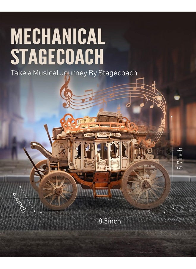 3D Wooden Puzzles For Adults-Stagecoach Music Box Kit-Diy Wood Model Kits For Adults-Toy Gifts For Ages 14 And Up