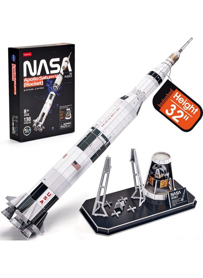 Nasa Apollo Saturn V 3D Puzzles For Adults Kids Space Toys For Boys 5-8 Rocket Ship, Puzzles For Kids Ages 8-10 12-14 Crafts For Adult Space Exploration Puzzle Model Kit, 136 Pieces