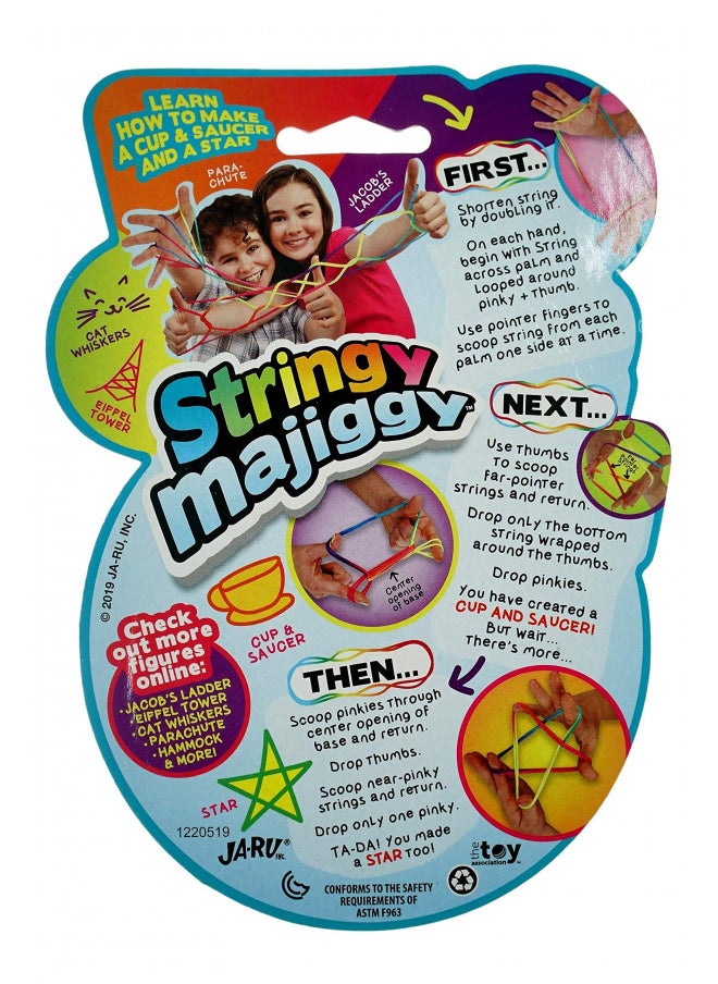 JA-RU Stringy Majiggy Cats Cradle - Chinese String Toys (6 Cats Cradle) Finger Hand String Tricks Games for Kids & Adults Girls & Boys. Rainbow Rope Toy. Party Stocking Stuffers. 736-6p