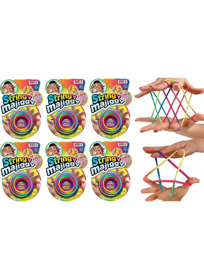 JA-RU Stringy Majiggy Cats Cradle - Chinese String Toys (6 Cats Cradle) Finger Hand String Tricks Games for Kids & Adults Girls & Boys. Rainbow Rope Toy. Party Stocking Stuffers. 736-6p