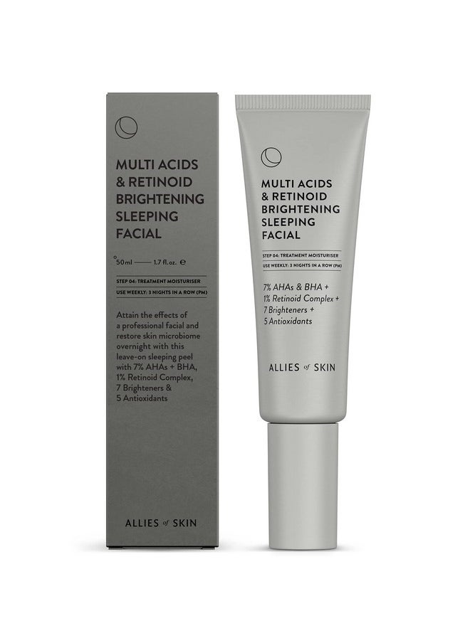 Multi Acids & Retinoid Brightening Sleeping Facial: Glycolic + Lactic + Salicylic Acid, Hyaluronic Acid, Niacinamide, 1% Retinoid Complex. Overnight Sleeping Peel. 1.7 Oz / 50 Ml