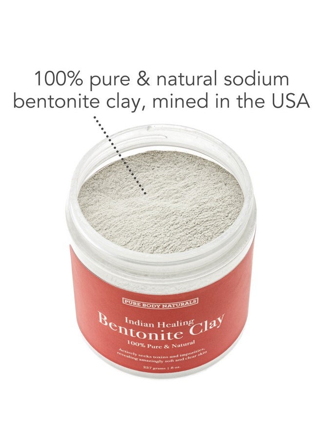 Bentonite Clay Powder For Diy Detox Body & Face Mask, Pure Indian Healing Clay For Deep Pore Cleansing And Armpit Detox For Women, (8.0 Oz)