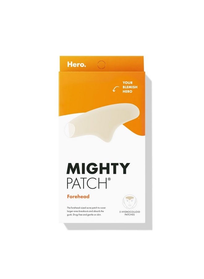Mighty Patch™ Forehead Patch - Hydrocolloid Acne Pimple Patch, Contoured To Cover Larger Area Of Zits And Blemishes - Drug-Free And Suitable For Sensitive Skin (5 Count)