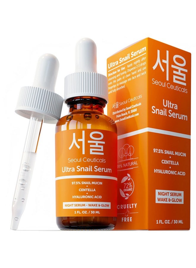 Korean Skin Care 97.5% Snail Mucin Serum - K Beauty Skincare Night Serum Hyaluronic Acid For Face - Centella Anti Wrinkle Serum 1Oz