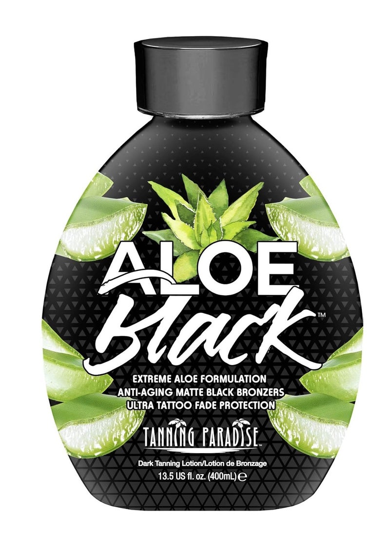 Tanning Paradise Aloe Black Tanning Lotion | Anti-Aging, Anti-Orange, Anti-Wrinkle Matte Black Bronzer Tanning Lotion | Tattoo & Color Fade Protection | Aloe Vera Cashmere Blend Tanning Lotion 13.5 oz