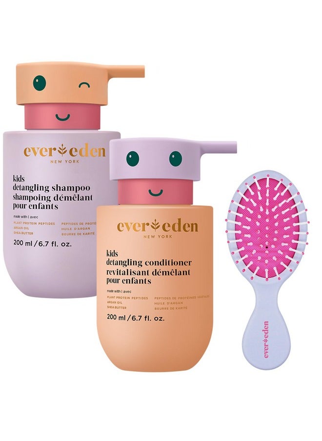 Happy Hair Duo For Kids: Vegan Shampoo And Conditioner Set With Detangler Brush - Strengthens & Smooths All Hair Types