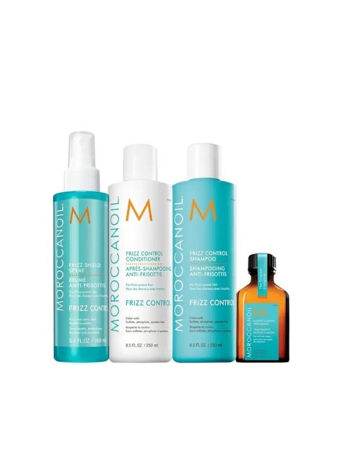 Moroccanoil Frizz Control Holiday Set 2024, Moroccanoil Treatment - 25 ml,Shampoo for frizz control - 250 ml, Curl control conditioner - 250 ml, Frizz Shield Spray – 160 ml