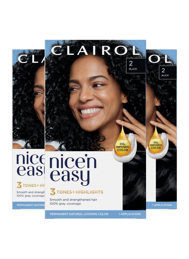 Nice'N Easy Permanent Hair Dye, 2 Black Hair Color, Pack Of 3