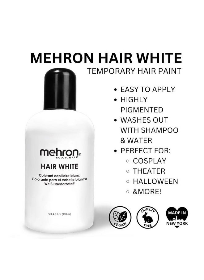 Makeup Hair White | Washable White Hair Dye | Temporary Hair Color For Theatre, Cosplay, & Halloween 4.5 Oz (133 Ml) (White)