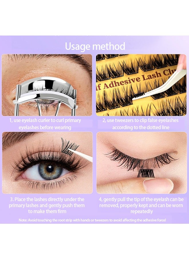 Pre Bond Lash Type，No Glue Needed，No Irritation，False Eyelashes, Self Adhesive Eyelashes Natural Look, No Glue Needed Lash Clusters, 48 Pcs Reusable Lashes Self Adhesive for Beginners, DIY Lash Extensions Stable Stick On Eyelashes, for Home Use