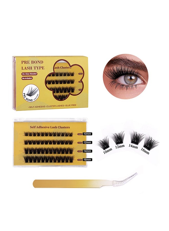 Pre Bond Lash Type，No Glue Needed，No Irritation，False Eyelashes, Self Adhesive Eyelashes Natural Look, No Glue Needed Lash Clusters, 48 Pcs Reusable Lashes Self Adhesive for Beginners, DIY Lash Extensions Stable Stick On Eyelashes, for Home Use