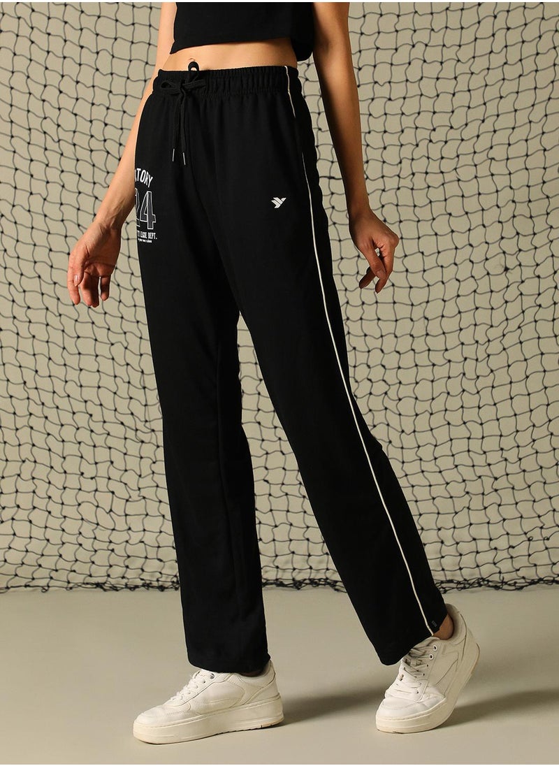 Women's Black 100% Polyester Printed Full Length Casual Regular Fit Trouser
