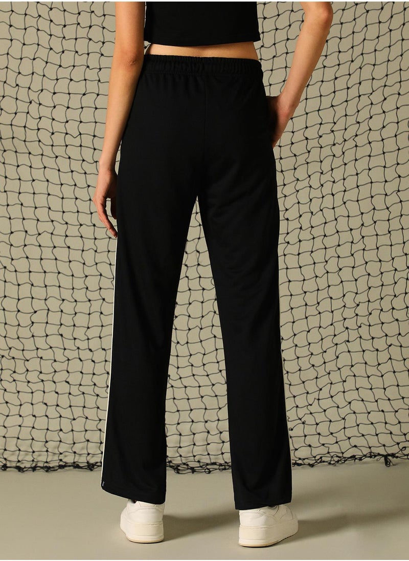 Women's Black 100% Polyester Printed Full Length Casual Regular Fit Trouser