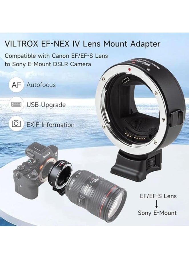 VILTROX EF-NEX IV Lens Mount Adapter CDAF/PDAF with Aperture Control EXIF Transmitting Auto Focus Adapter for Canon EF/EF-S Lens to Sony A9 A7RIII A7RII A7III A7II A6300 A6500 E-Mount Cameras