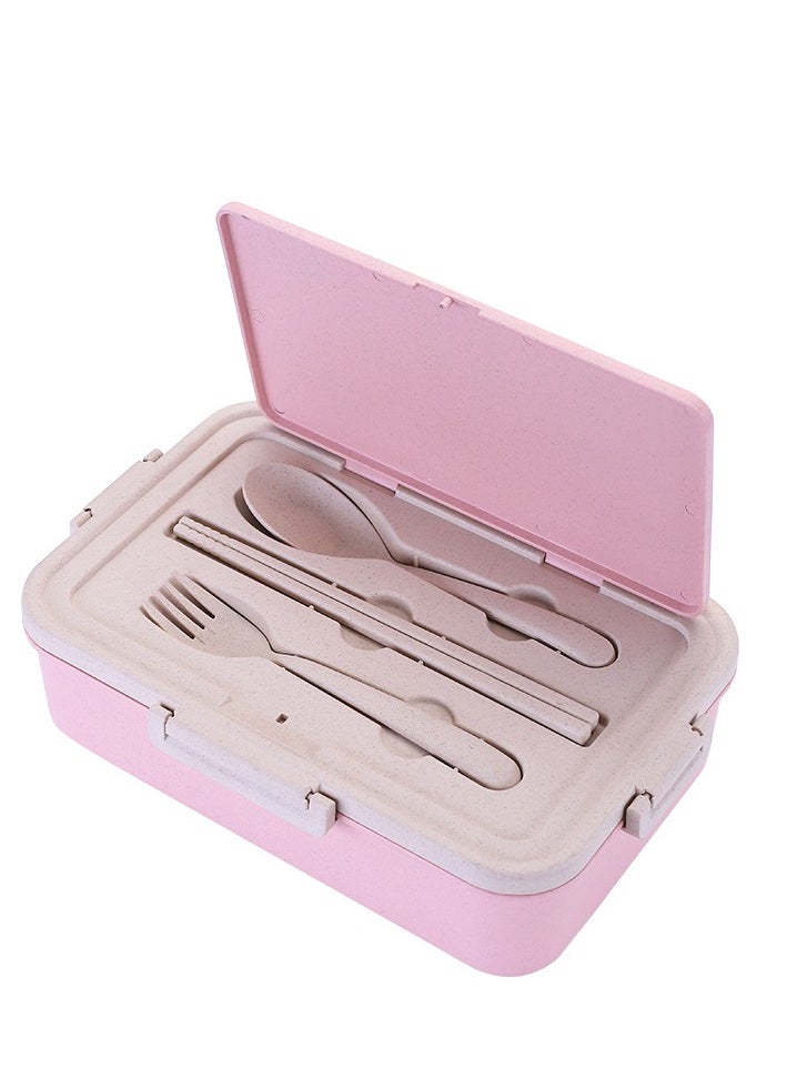 Portable Japanese Style Plastic Lunch Box With Wheat Tableware Insulated And Fresh-Keeping Box