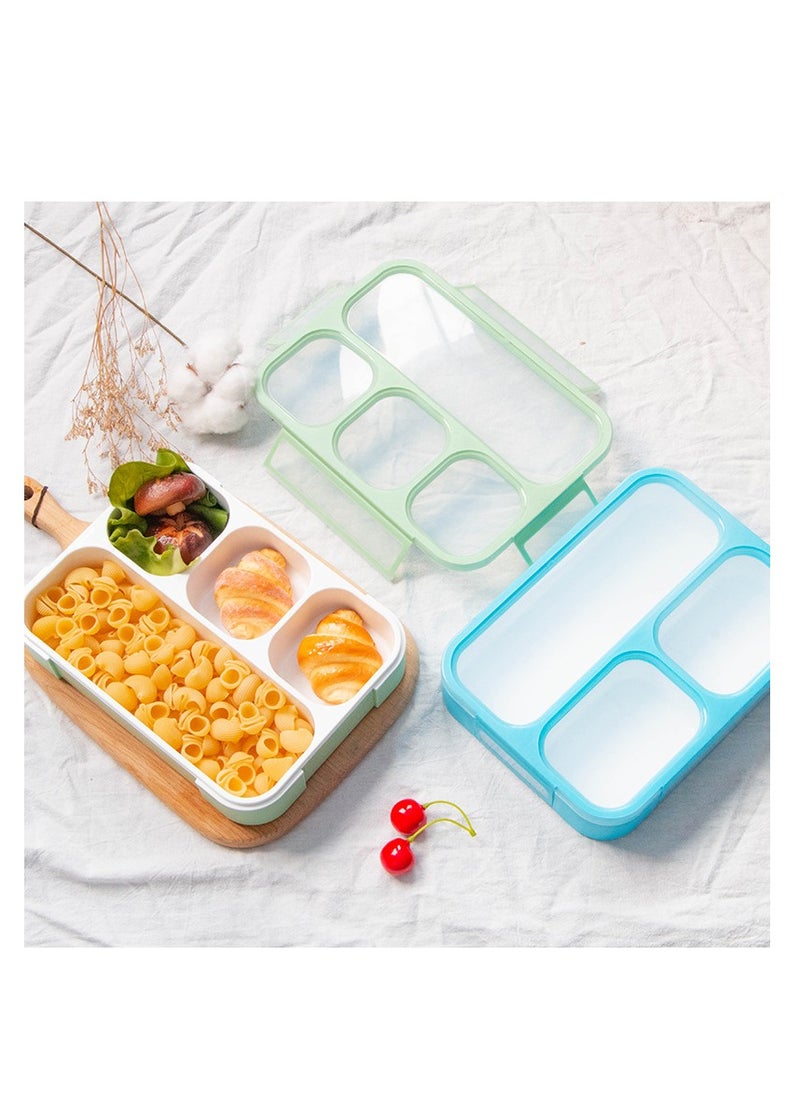 4-Compartment Large Lunchbox with Spoon Green 35x20x15cm