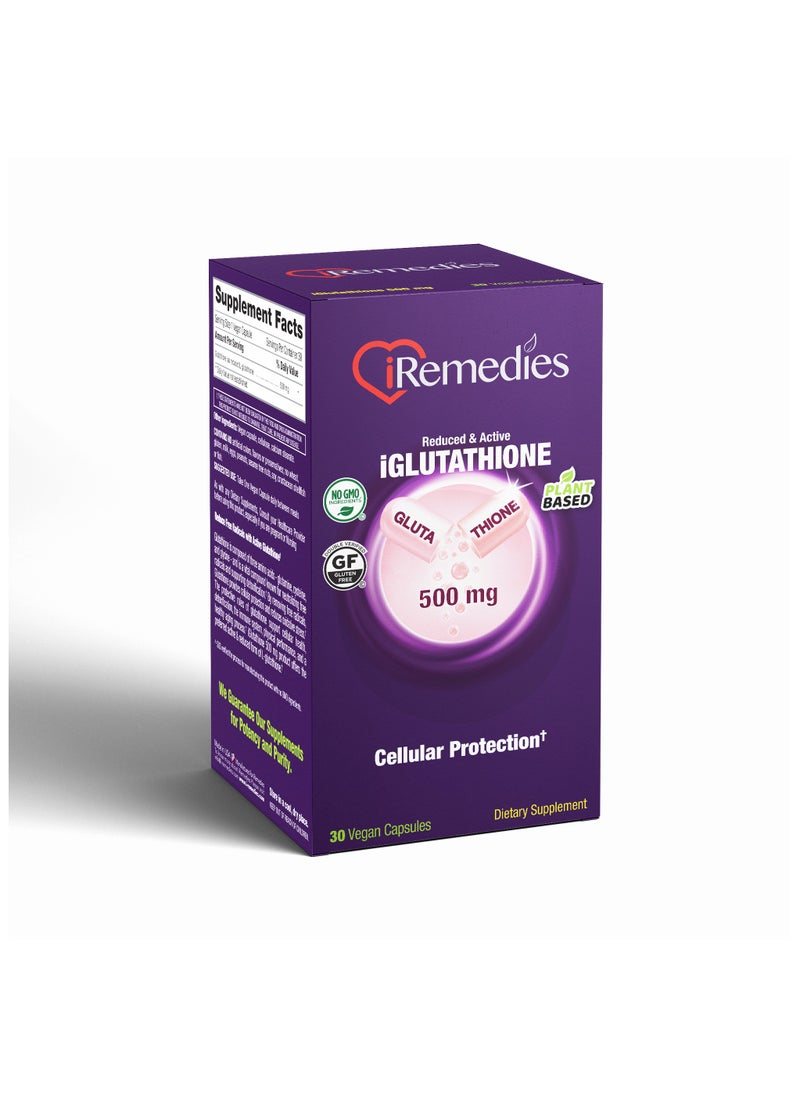 iRemedies iGlutathione 500mg - Antioxidant Support for Skin Brightening, Detox, and Immune Health - 30 Vegan Capsules