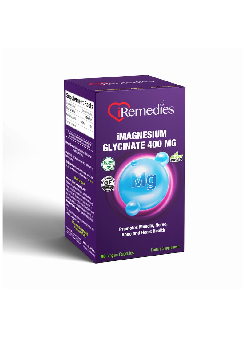 iRemedies iMagnesium Glycinate 400mg - Highly Absorbable Magnesium for Muscle, Nerve, and Sleep Support - 90 Capsules