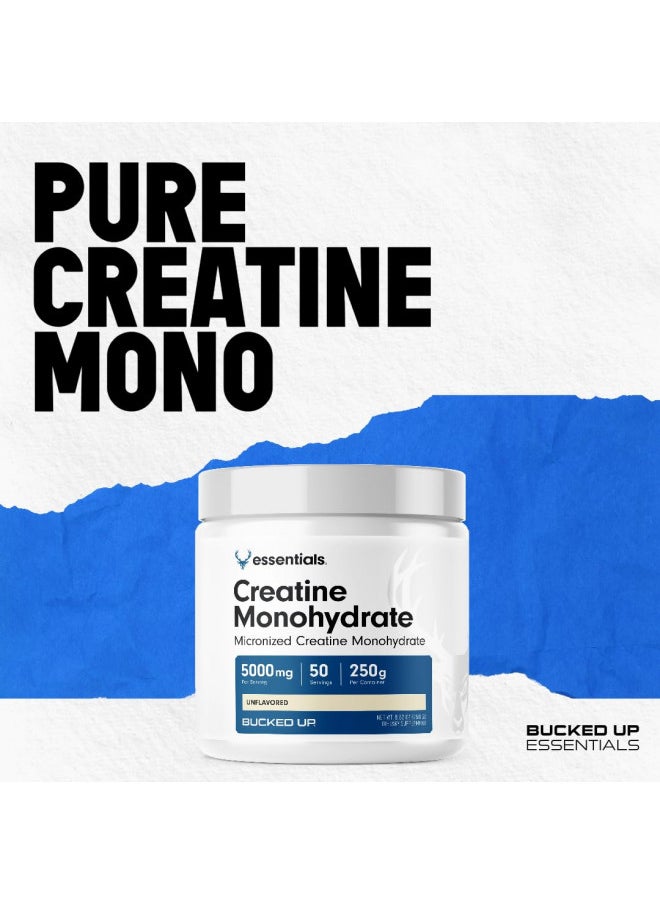 Bucked Up Creatine Monohydrate 250 Grams Micronized Powder, Essentials (50 Servings)