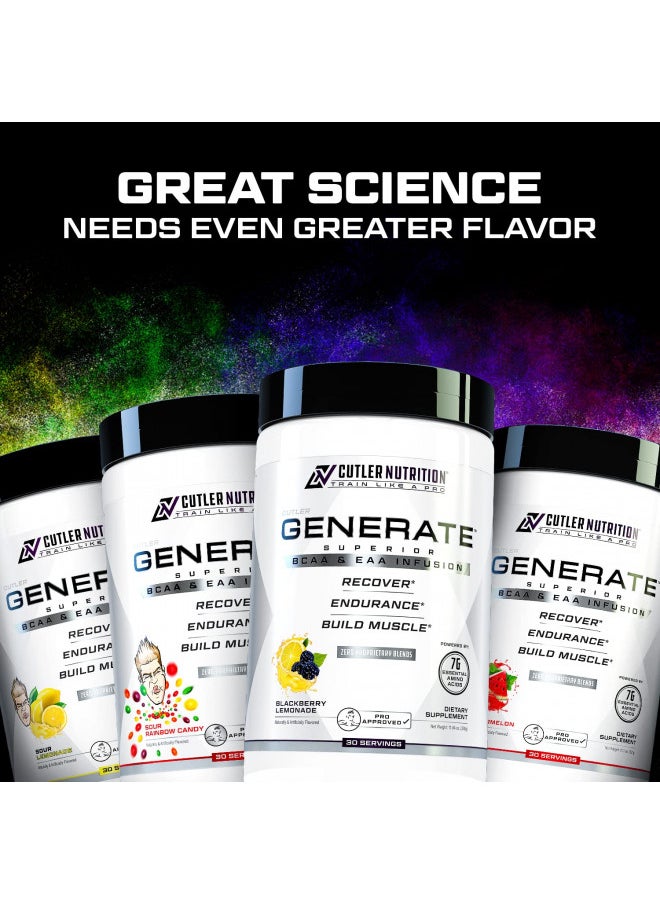 Generate EAA and BCAA Powder: Best Post Workout Recovery Drink and Branched Chain Amino Acids Supplement with Essential Amino Acids, 5g BCAAs, 2g EAAs | BlackBerry Lemonade, 30 Servings