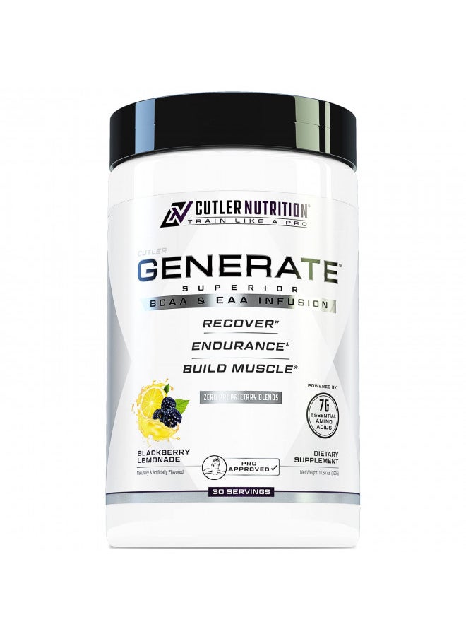 Generate EAA and BCAA Powder: Best Post Workout Recovery Drink and Branched Chain Amino Acids Supplement with Essential Amino Acids, 5g BCAAs, 2g EAAs | BlackBerry Lemonade, 30 Servings