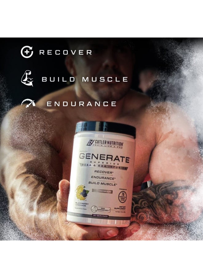 Generate EAA and BCAA Powder: Best Post Workout Recovery Drink and Branched Chain Amino Acids Supplement with Essential Amino Acids, 5g BCAAs, 2g EAAs | BlackBerry Lemonade, 30 Servings