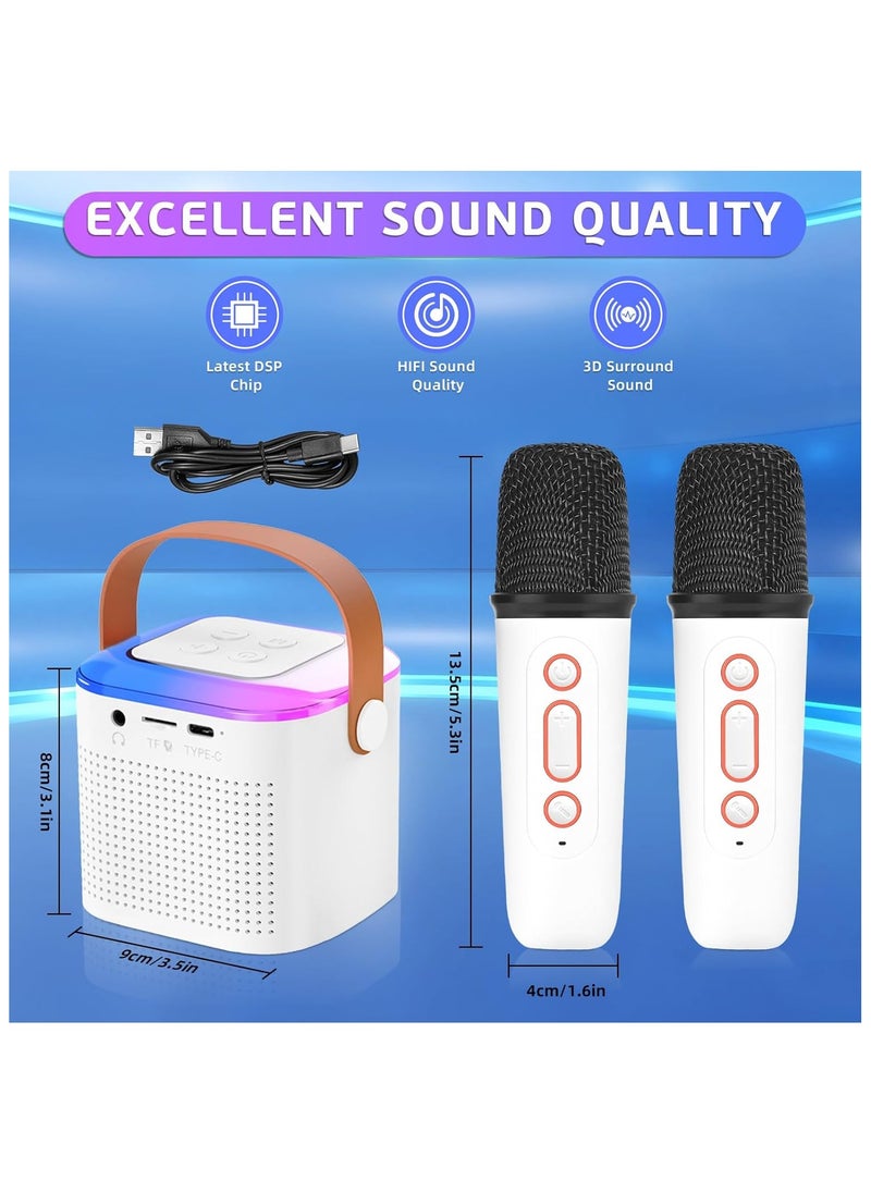 Portable Mini Bluetooth Karaoke Speaker with 2 Wireless Microphones, Voice Changing Effects & Dynamic LED Lights - Perfect Karaoke Machine for Home Parties & Birthday Gifts