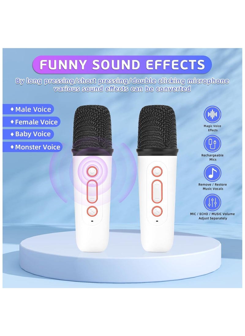 Portable Mini Bluetooth Karaoke Speaker with 2 Wireless Microphones, Voice Changing Effects & Dynamic LED Lights - Perfect Karaoke Machine for Home Parties & Birthday Gifts