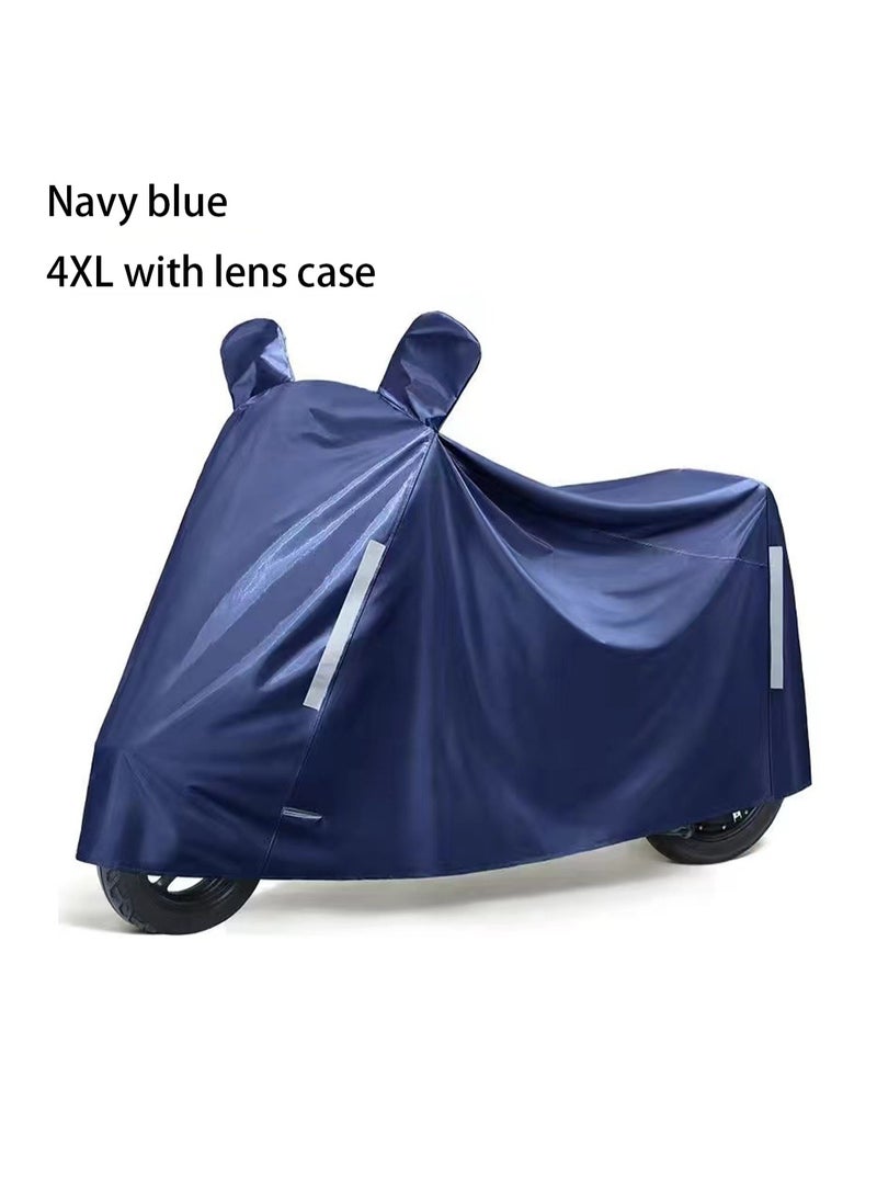 Navy Blue Bicycle Cover + Mirror Cover Waterproof Outdoor Bicycle Rain Cover With Keyhole Storage Bag (4XL)