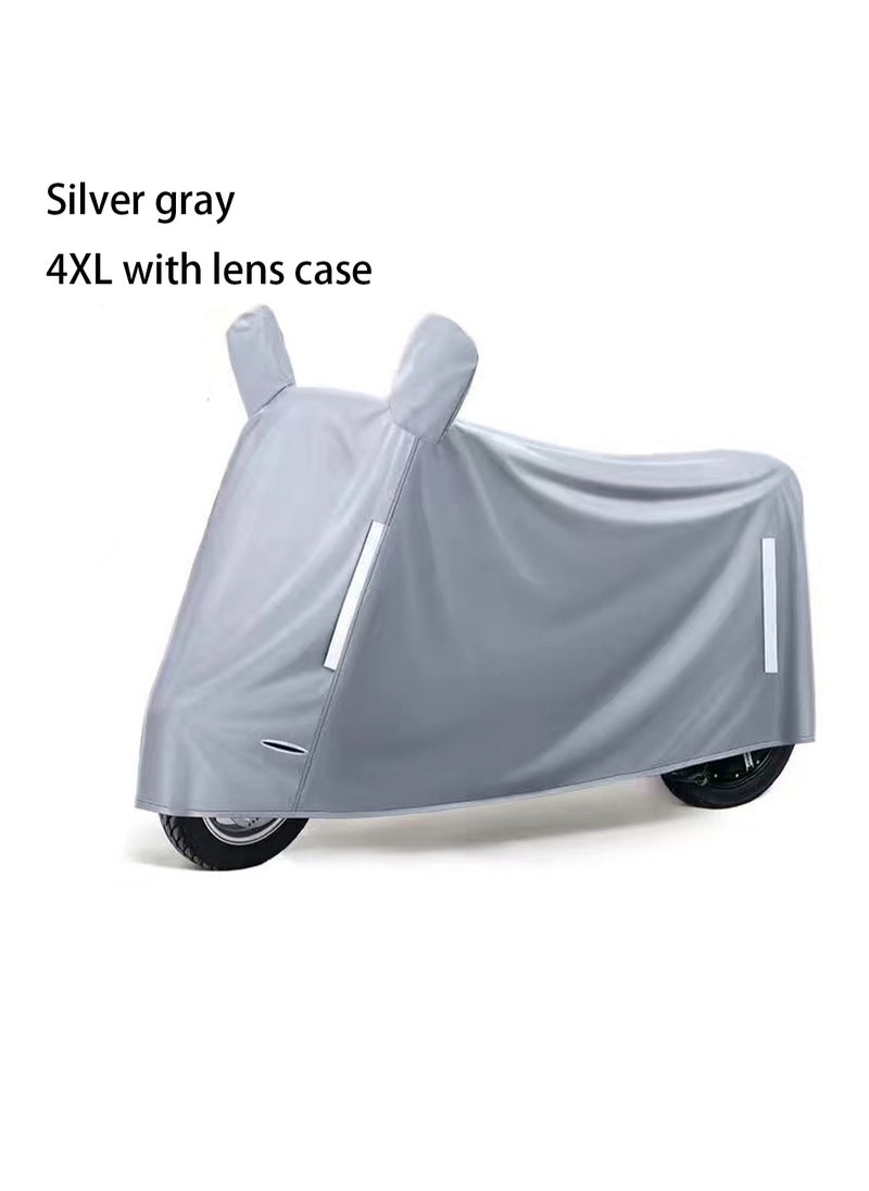 Silver Gray Bicycle Cover + Mirror Cover Waterproof Outdoor Bicycle Rain Cover With Keyhole Storage Bag (4XL )