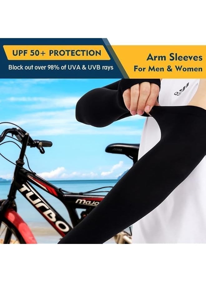 [ 2 Pairs ] UV Protection Cooling Arm Sleeves, T Tersely UPF 50 Arm Warmers for Men Women Youth Arm Support for Cycling Baseball Basketball Driving,Arm Compression Sleeves,One Size Fit Most