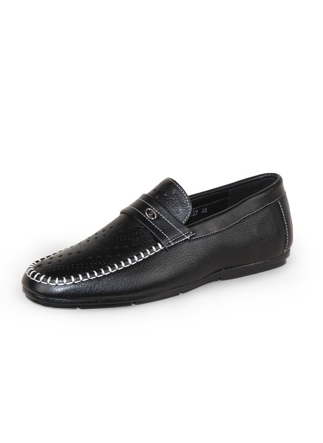 Genuine Leather Slip On Style Walking Shoes Rounded Toe Casual Breathable Rubber Sole Slip-On Loafers