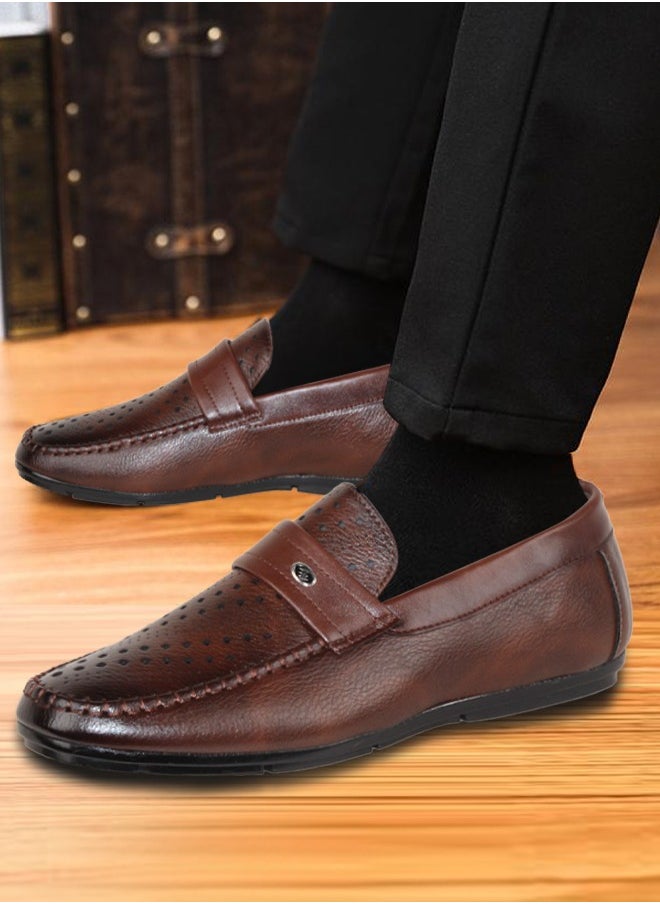 Hollow Upper Rubber Sole Lazy Shoes Size 40-45 Leather Loafers For Men