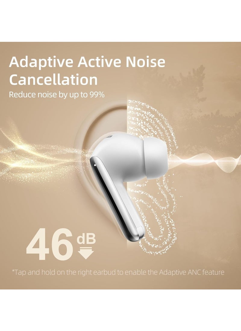 QCY MeloBuds Pro Adpative Active Noise Cancelling Wireless Earbuds LDAC Hi-Res Sound Bluetooth Earphones AI Call Noise Reduction 34H Playtime Multipoint Connection (White)