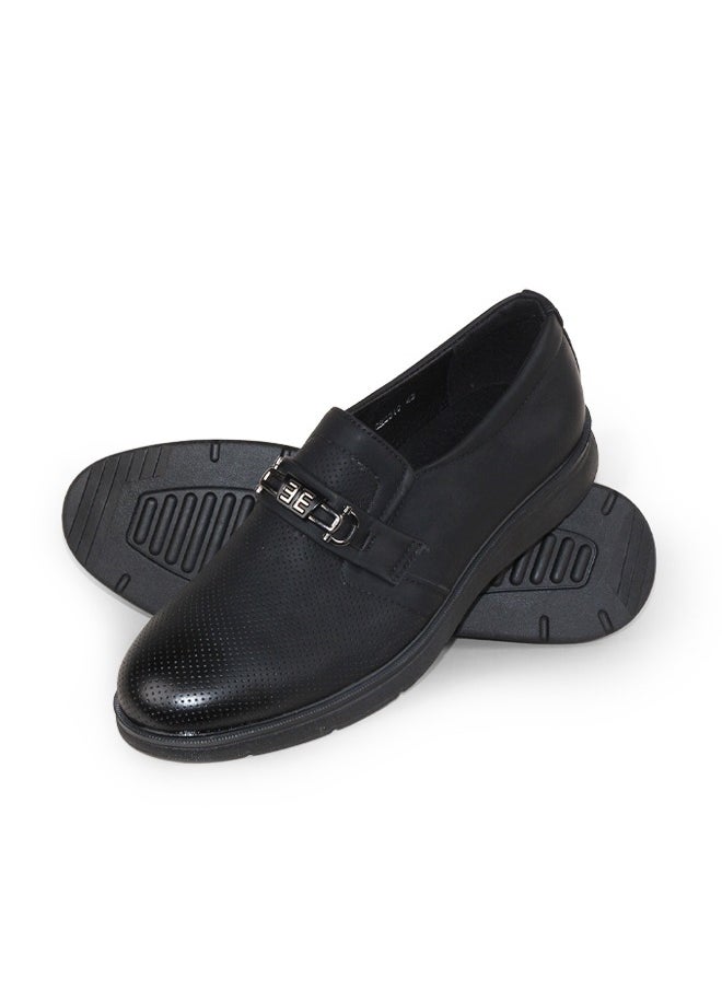 Men's Uniform Dress Shoes Oxford Loafers Low-top Slip On Pull on Leather Formal Round-toe Business Metal Casual Leisure Spring