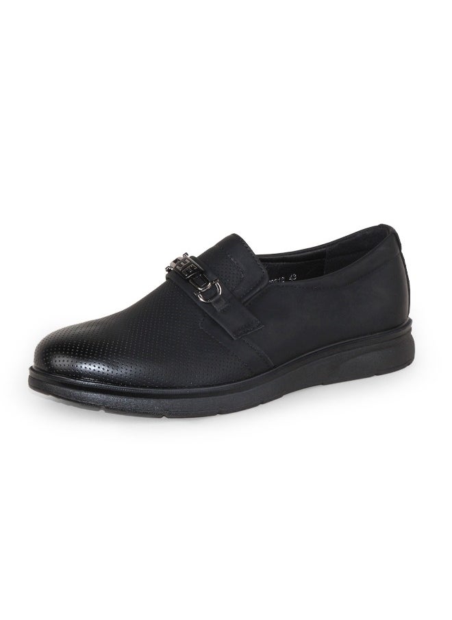 Men's Uniform Dress Shoes Oxford Loafers Low-top Slip On Pull on Leather Formal Round-toe Business Metal Casual Leisure Spring