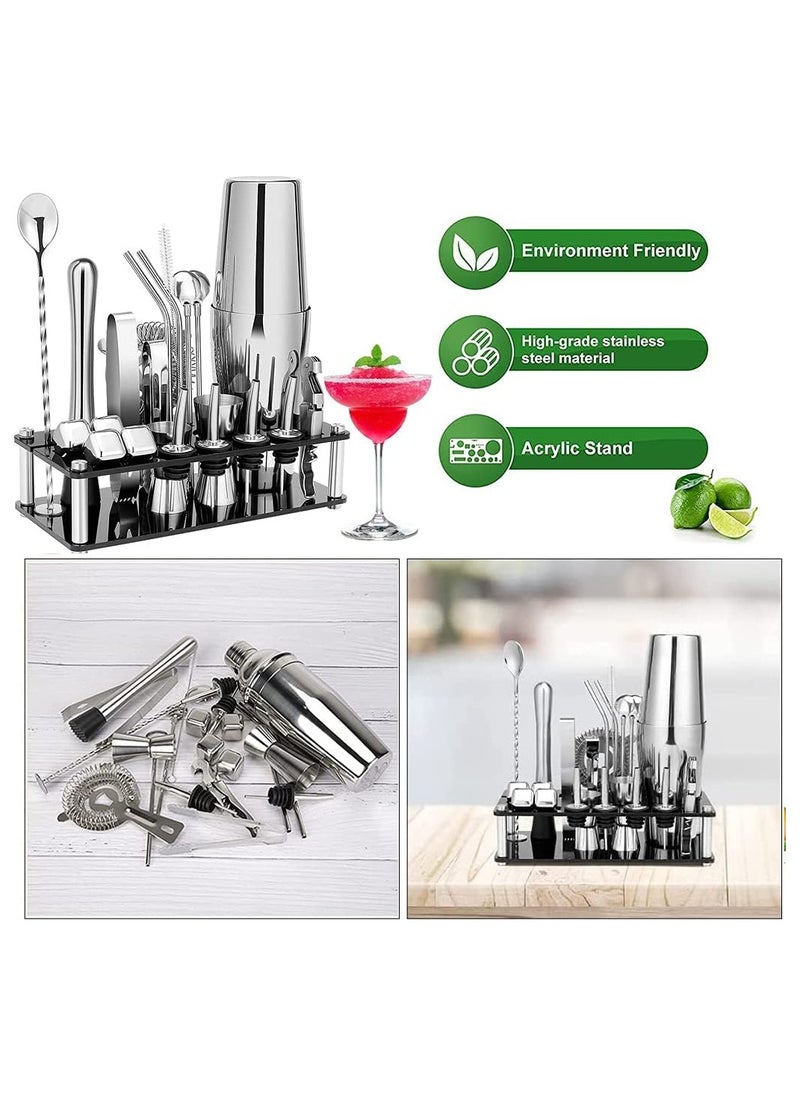 23-Piece Boston Stainless Steel Cocktail Shaker Bartender Kit Silver/Black 14x10.5x28cm