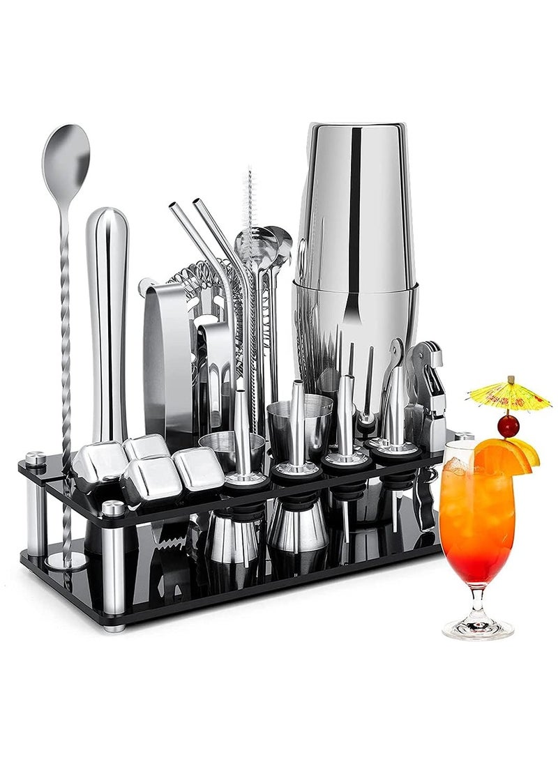 23-Piece Boston Stainless Steel Cocktail Shaker Bartender Kit Silver/Black 14x10.5x28cm