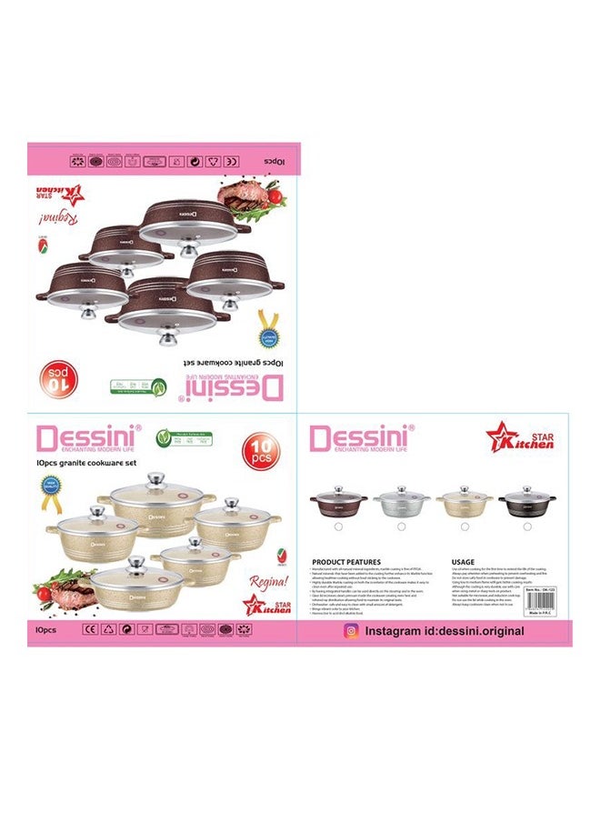 10-Piece Granite Coating Non-Stick Cookware Set Includes 1 x 20cm, 24cm, 28cm, 32cm, casserole with lids, 28cm shallow casserole with lid black/red