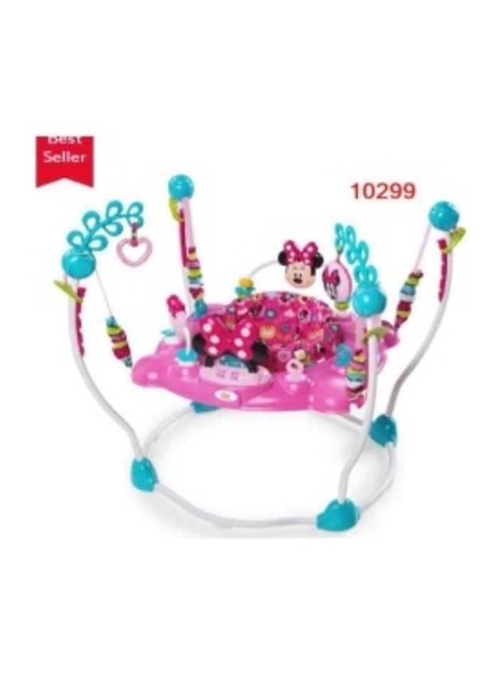 Disney Baby Minnie Mouse PeekABoo Activity Jumper Interactive Baby Activity Center with Lights Sounds and 12 Engaging Toys Adjustable Height 360 Rotating Seat For Infants 6 to 12 Months