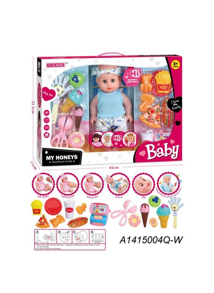 Baby Doll Playset with Accessories – My Honeys Sweetheart Family Interactive Toy Set for Kids, Includes Feeding, Dressing, Bathing, and Pretend Play Food Accessories for Children Aged 3+