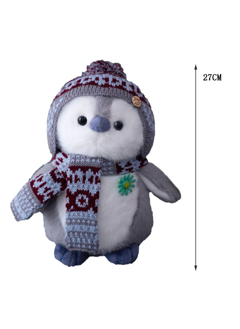 27 CM Cute Penguin Plush Toy Soft Stuffed Cartoon Simulation Animal Doll For Girls And Boys All Ages Gift（Grey）