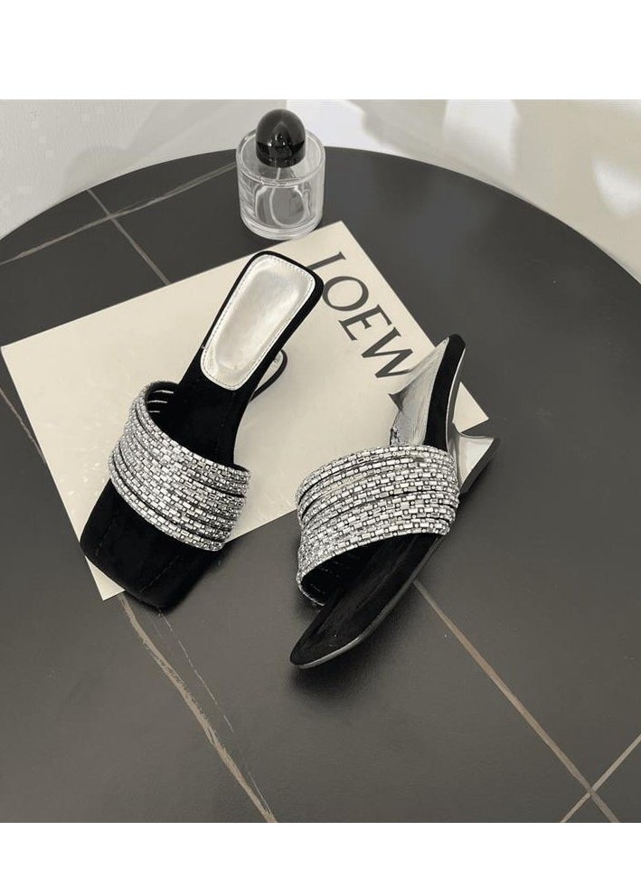 Fashionable Rhinestone Suede Temperament High-Heeled Sandals