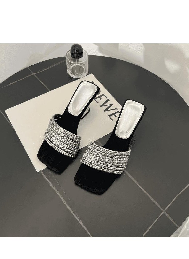 Fashionable Rhinestone Suede Temperament High-Heeled Sandals