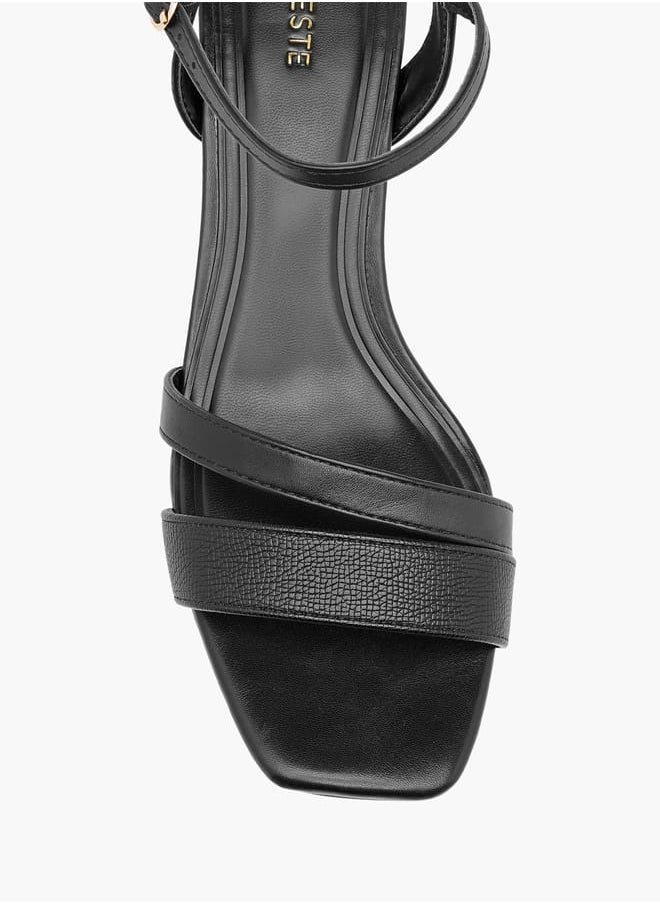 Women's Logo Detail Sandals with Block Heels and Buckle Closure