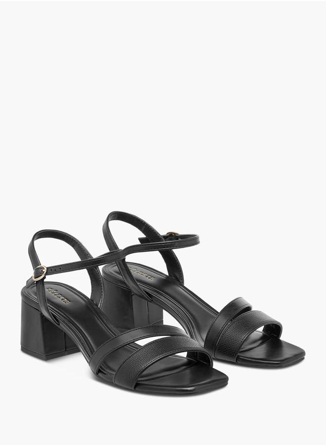 Women's Logo Detail Sandals with Block Heels and Buckle Closure