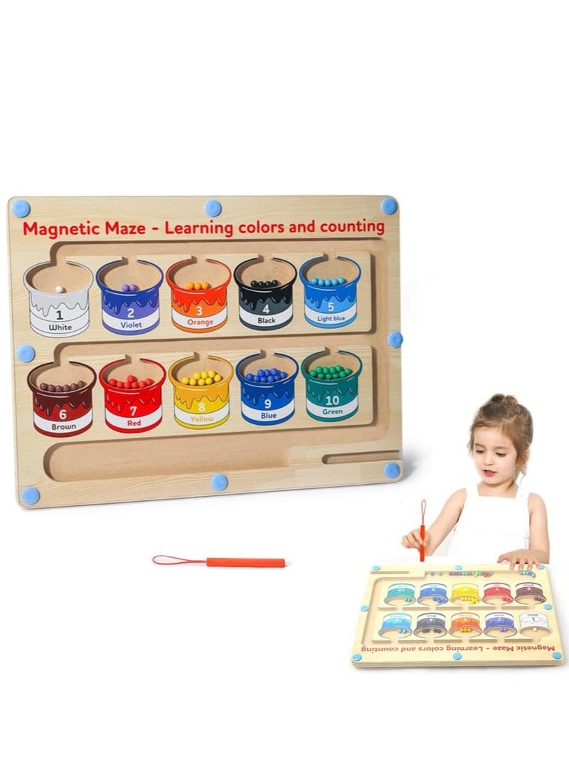 Montessori Toys, Magnetic Color and Number Maze Toys, Wooden Puzzle Activity Board, Toddler Fine Motor Skills Toy, Learning Toys for Boys Girls 3 4 5 Years Old