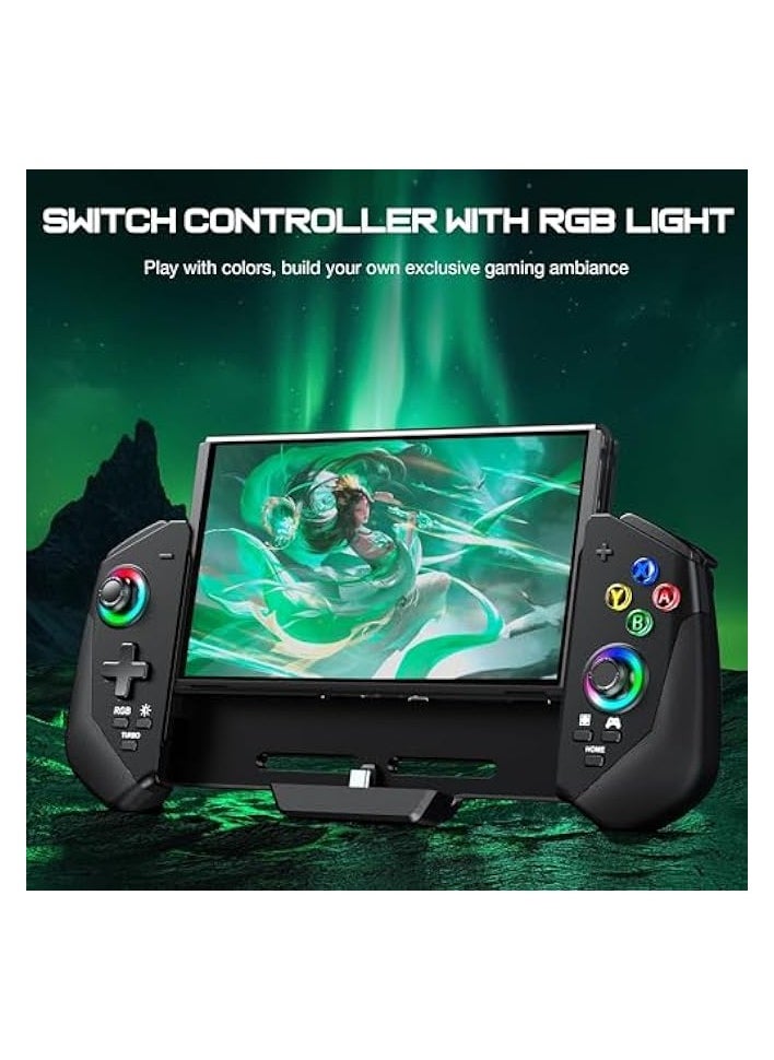 Switch Controllers with Hall Joystick for Nintendo Switch/OLED, Pro Remote Controller with RGB Light, Turbo, Dual Motor, 4 Game Slots, Wired Joypad Replacement for Nintendo Switch Controller