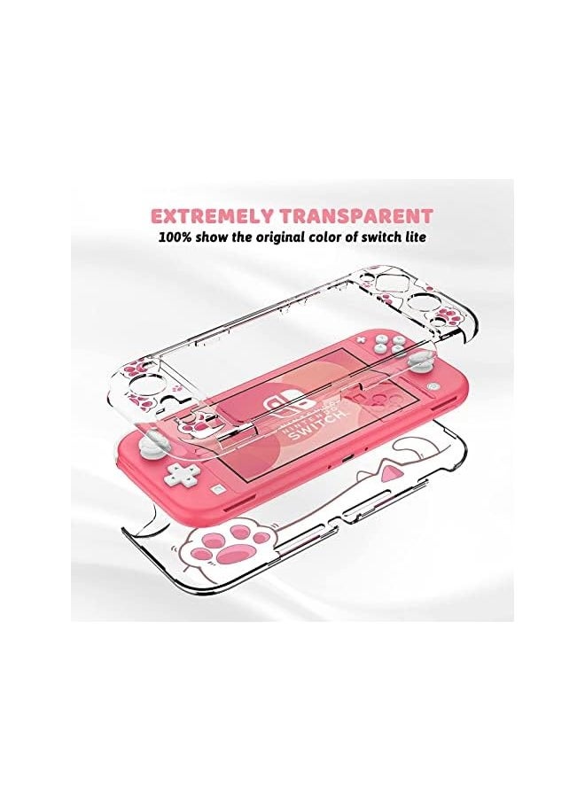 Protective Case for Switch Lite, Clear Hard PC Case Cover Split Design Shockproof Anti-Scratch Shell Accessories for Switch Lite and Joycon Controller - Cute Pink Cat Paw